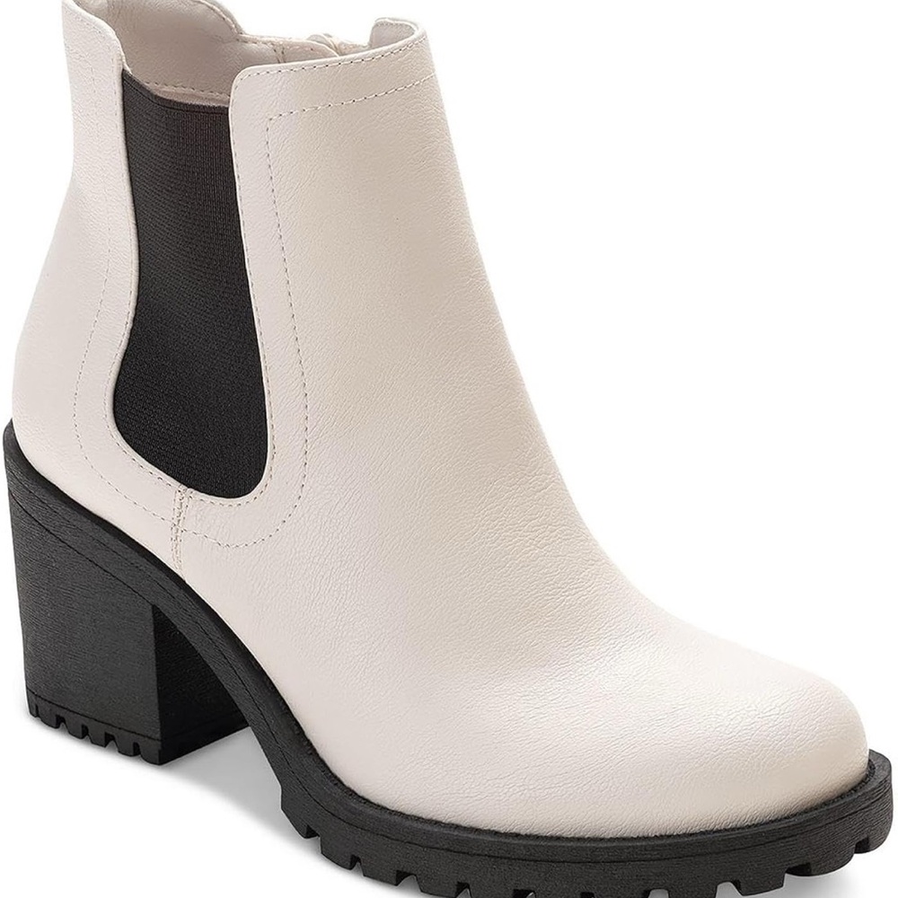 Earth + Stone Morghanp White Smooth Ankle Boots Lug Sole Block Heel Womens 10 M